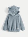 SHEIN Young Boys Letter Patched Detail 3D Ears Design Teddy Hoodie