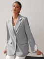 Oxana Women'S Slightly Oversized Grey Blazer With  Bows On The Sleeves