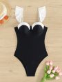 SHEIN Swim Chicsea Push Up One Piece Swimsuit With Color Block And Ruffle Straps