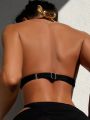 SHEIN Swim SXY Color Blocking Halter Bikini Top With Trim Detail