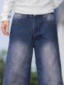 Men Slant Pocket Loose Fit Wide Leg Jeans