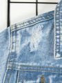 Young Girl 1pc Flap Detail Raw Hem Denim Jacket