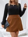 SHEIN LUNE Plus Button Detail Split Hem Skirt