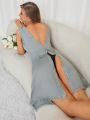 Women's Lace Patchwork Butterfly Knot Split Sleep Dress