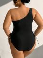 SHEIN Swim SXY Plus Size Leopard Print Monokini With Cutout One Shoulder And Sleeveless Design