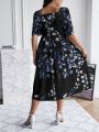 SHEIN Frenchy Plus Floral Print Sweetheart Neck Puff Sleeve Dress