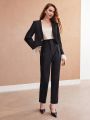 MOTF PREMIUM WOVEN WOMEN'S BUTTON HIGH WAIST FOLDED PLEATED SUIT PANTS