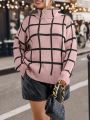 Plus Size Grid Pattern Turtleneck Sweater