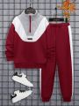 SHEIN Boys' Colorblock Stand Collar Sweatshirt And Long Pants Set