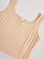 SHEIN Kids EVRYDAY Girls' Knitted Solid Color Slim-Fit Sleeveless Top With Notched Neckline Two-Piece Set