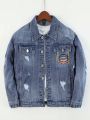 Boys' Sandblasted + Bucking Bronco Print + Distressed + Embroidered Denim Jacket