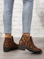 Women's Fashionable Leopard Print Low Heel Short Chelsea Boots