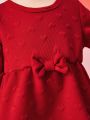 SHEIN Baby Girls' Casual Cute Red Dress With Fun Bow-tie Decoration