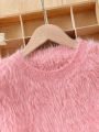 SHEIN Kids QTFun Girls' Plush Knitted Sweater