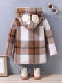 SHEIN Kids QTFun Boys' Plaid Horn Buckle Hooded Jacket With 3d Ears Detail