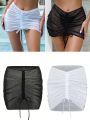 SHEIN Swim Basics 2pcs Pleated Cover Up Skirt Set