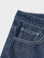 Manfinity Men Slant Pocket Top-stitching Straight Leg Jeans