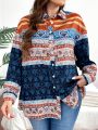 SHEIN Privé Plus Size Full Print Long Sleeve Shirt