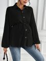 SHEIN Maternity Drop Shoulder Drawstring Waist Shirt