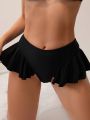 Swimwear Set With Ruffled Trim Detailing And Thong Bottom