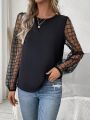 SHEIN Frenchy Mesh Splice Round Neck Shirt