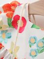 Summer Newborn Baby Girls' Bubble Sleeve Floral Printed Short Sleeve Dress