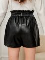 SHEIN Tween Girl Paperbag Waist PU Leather Shorts