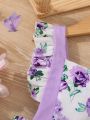 Baby Girl Spring & Summer Purple Floral Printing & Ruffled Edge Casual Suspender Dress