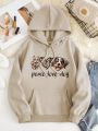 SHEIN Essnce Dog & Letter Graphic Kangaroo Pocket Drawstring Thermal Hoodie