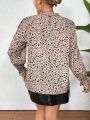 SHEIN CURVE+ Plus Size Stand Collar Shirt With Small Floral Print