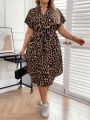 SHEIN LUNE Plus Size Leopard Print Short Sleeve Dress