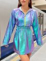 SHEIN Coolane Coated Holographic Hooded Women's Dress