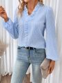 SHEIN Frenchy Ruffle Trim Lantern Sleeve Ruffle Trim Blouse