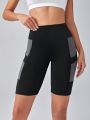 Colorblock Phone Pocket Side Biker Sports Shorts