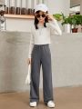 SHEIN Tween Girl Contrast Tape Side Wide Leg Sweatpants