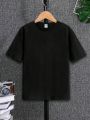 1 Piece Of Fashionable Letter Printed Basic Round Neck Short Sleeve T For Boys And Older Children