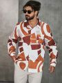 Extended Sizes Men's Plus Size Geometric Print Long Sleeve Shirt