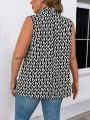 SHEIN LUNE Plus Size Sleeveless Blazer Vest With Shawl Lapel And Full Print Pattern