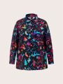 Plus Allover Print Button Front Shirt