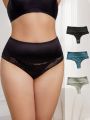 Women'S Plus Size Lace Patchwork Underwear, Set Of 3