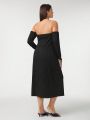 FORREST Solid Color Plus Size One Shoulder Strap High Slit Maxi Dress