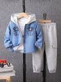 SHEIN Kids HYPEME Toddler Boys' Color Block Jacket And Sweatpants Set