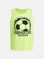 SHEIN Boys' Football Pattern Sporty Vest, T-Shirt, And Shorts 3pcs/Set