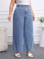 SHEIN LUNE Plus-size Paper Bag Waist Wide Leg Jeans