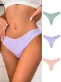 3pack Solid Ribbed Knit Thong