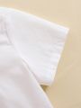 SHEIN Baby Boy'S Gentleman Suit White Short Sleeve Shirt + Bowtie Grid Suspenders Shorts Set