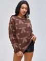 CreativeWingy Bow Pattern Drop Shoulder Sweater