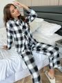 Plaid Patched Pocket PJ Set