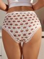 SHEIN Women'S Cartoon Bear Printed Triangle Panties With Lace Edge