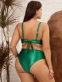 SHEIN Swim Chicsea Plus Size Green Chain Link Decorated Bikini Swimsuit Set
